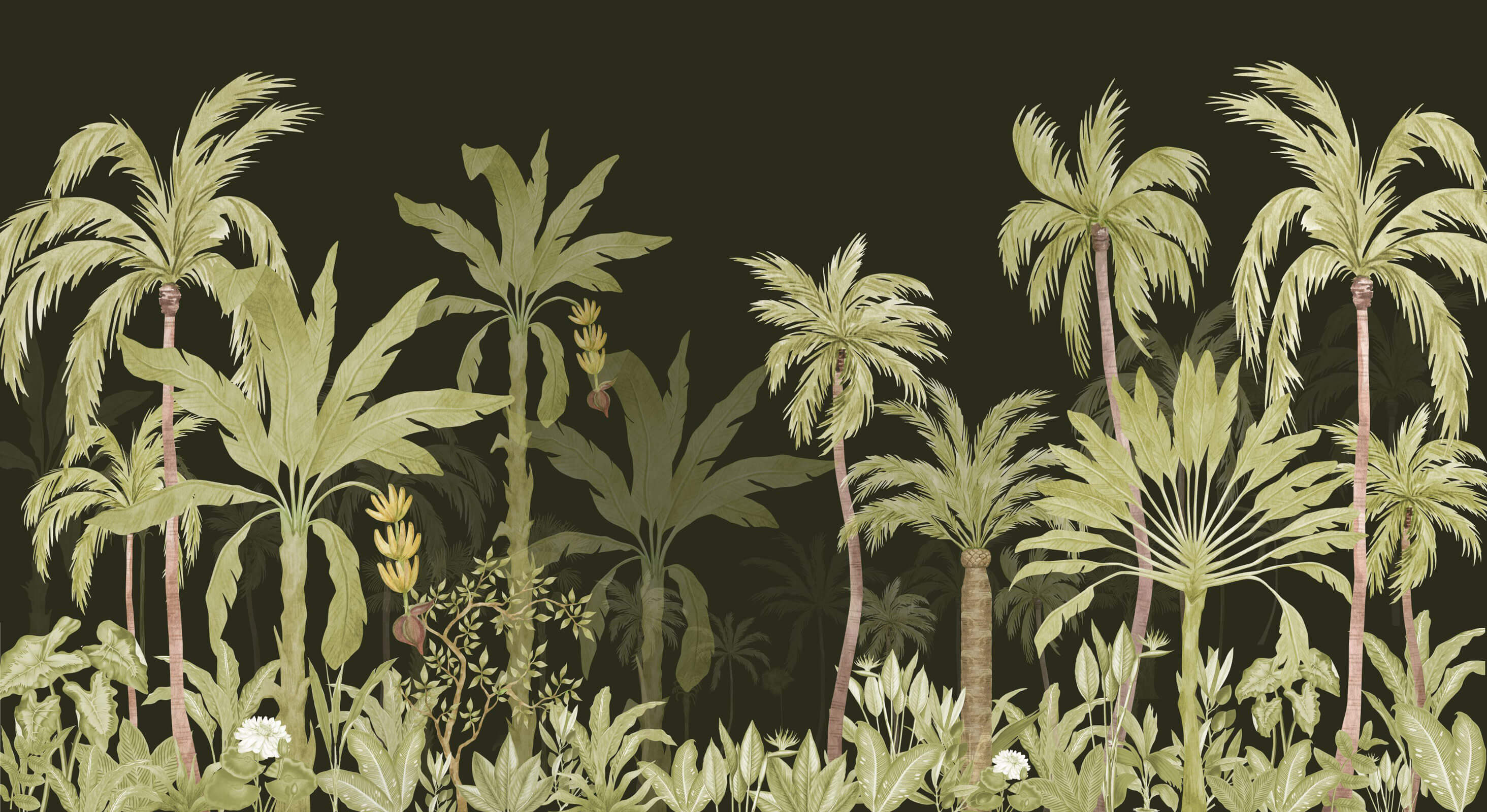 Green Palm Tree Dark Forest Wallpaper