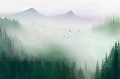 Watercolor Foggy Forest Wallpaper