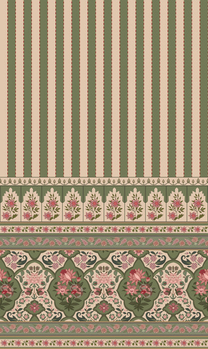 Vintage Floral Stripe Wallpaper