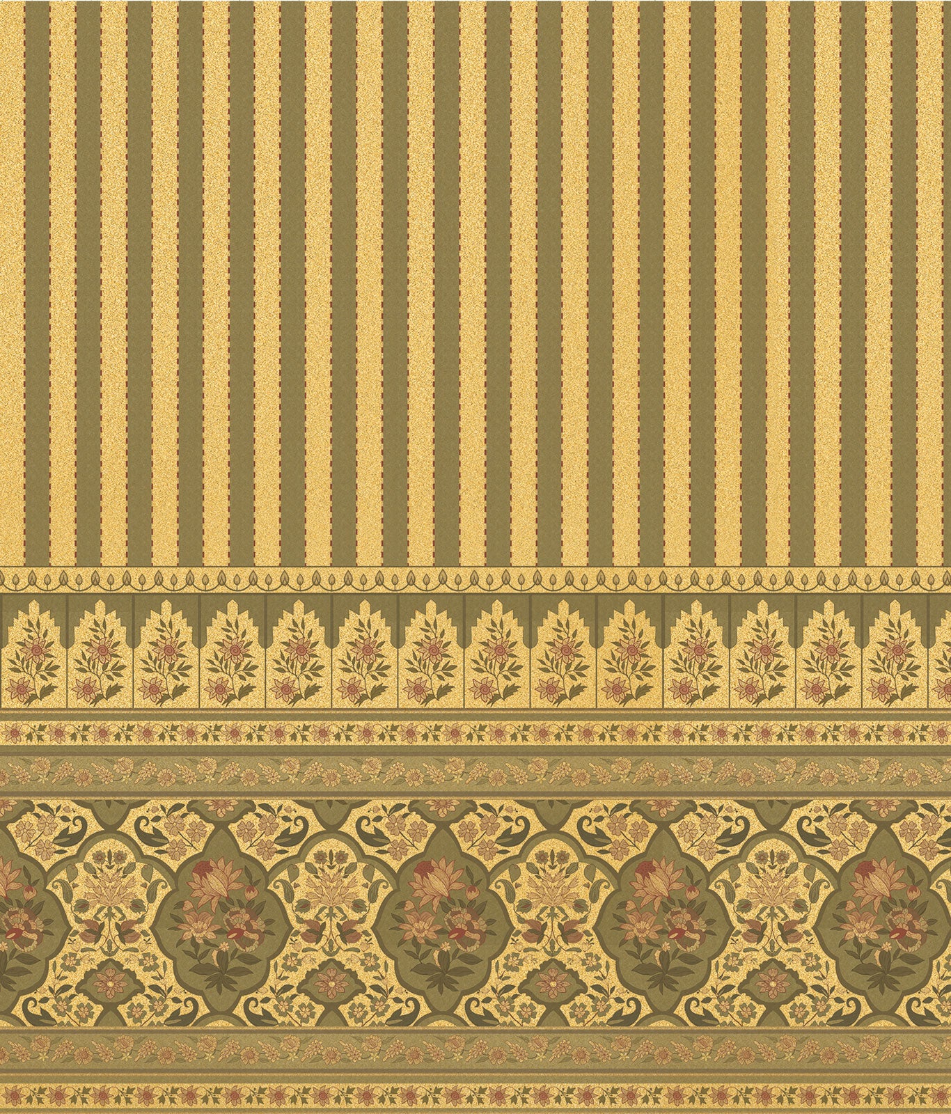 Gold Vintage Floral Stripe Wallpaper