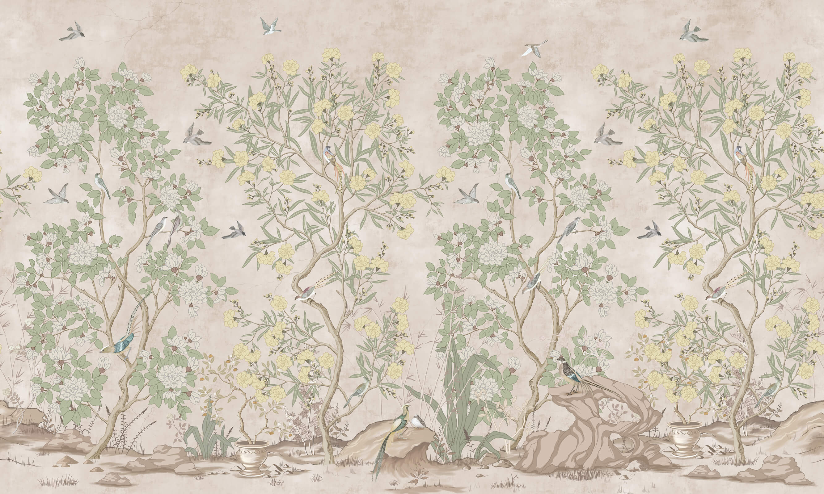 Vintage Chinoiserie Fling Bird Wallpaper