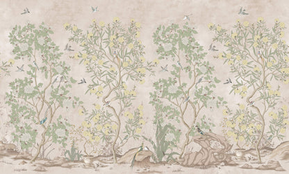 Vintage Chinoiserie Fling Bird Wallpaper