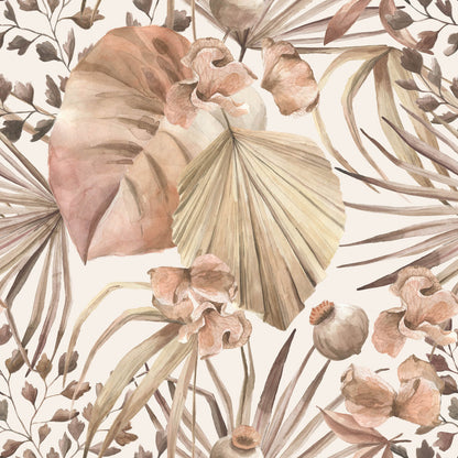 Neutral Tropical Monstera Leaves Watercolor Wallpaper
