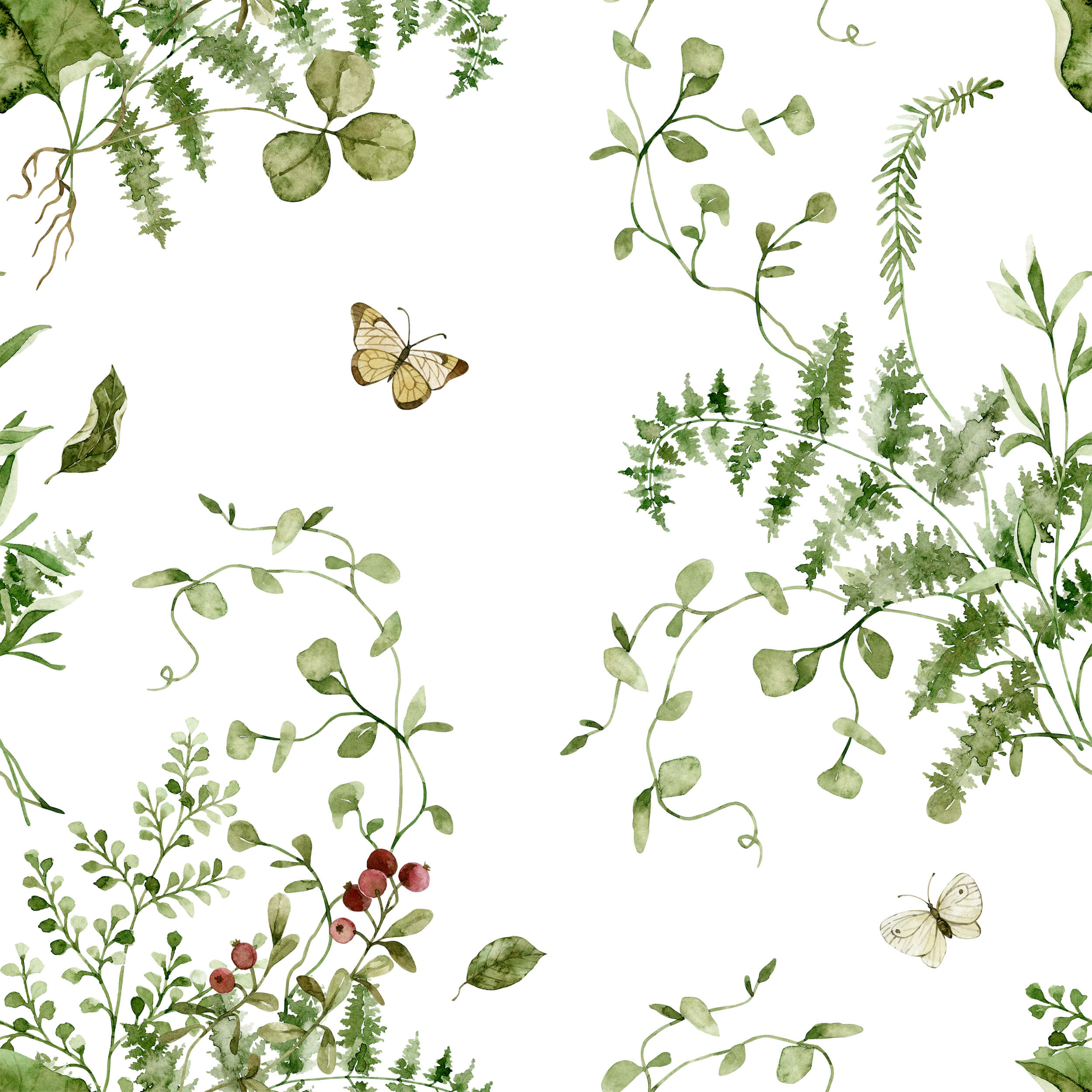 Landscape Green Leaf Floral Wallpaper