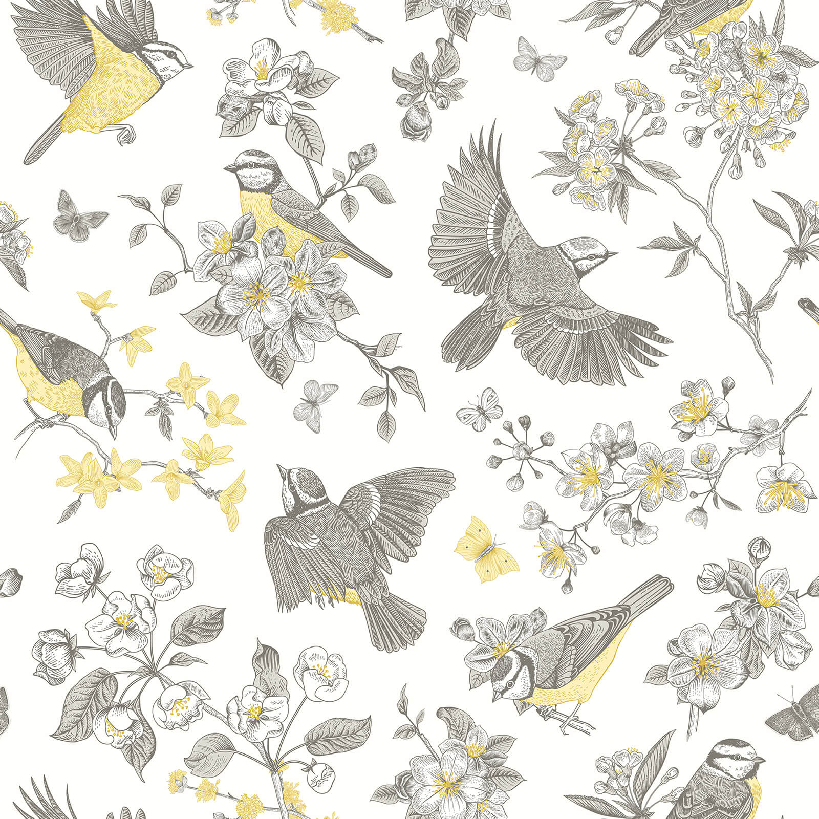 Peel and stick floral branch and bird wallpaper for kitchen and entryway walls