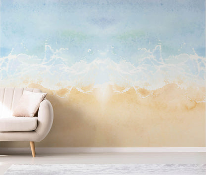 Removable watercolor coastal wallpaper for wall in bedroom