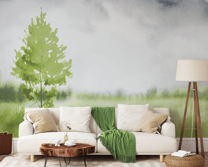 Large Tree Watercolor Landscape