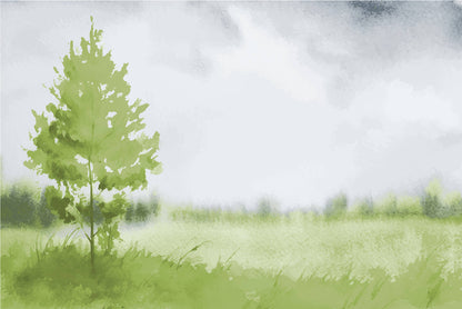 Large Tree Watercolor Landscape