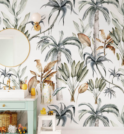 Vinyl jungle leaf wallpaper for kids room and living room accent walls
